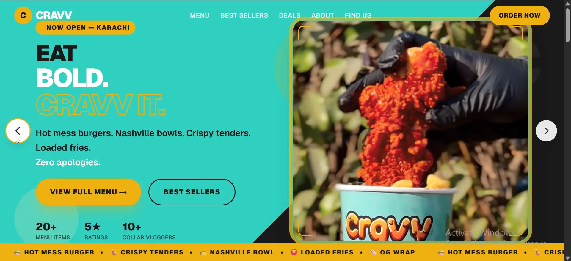 CRAVV fast food restaurant modern website UI design