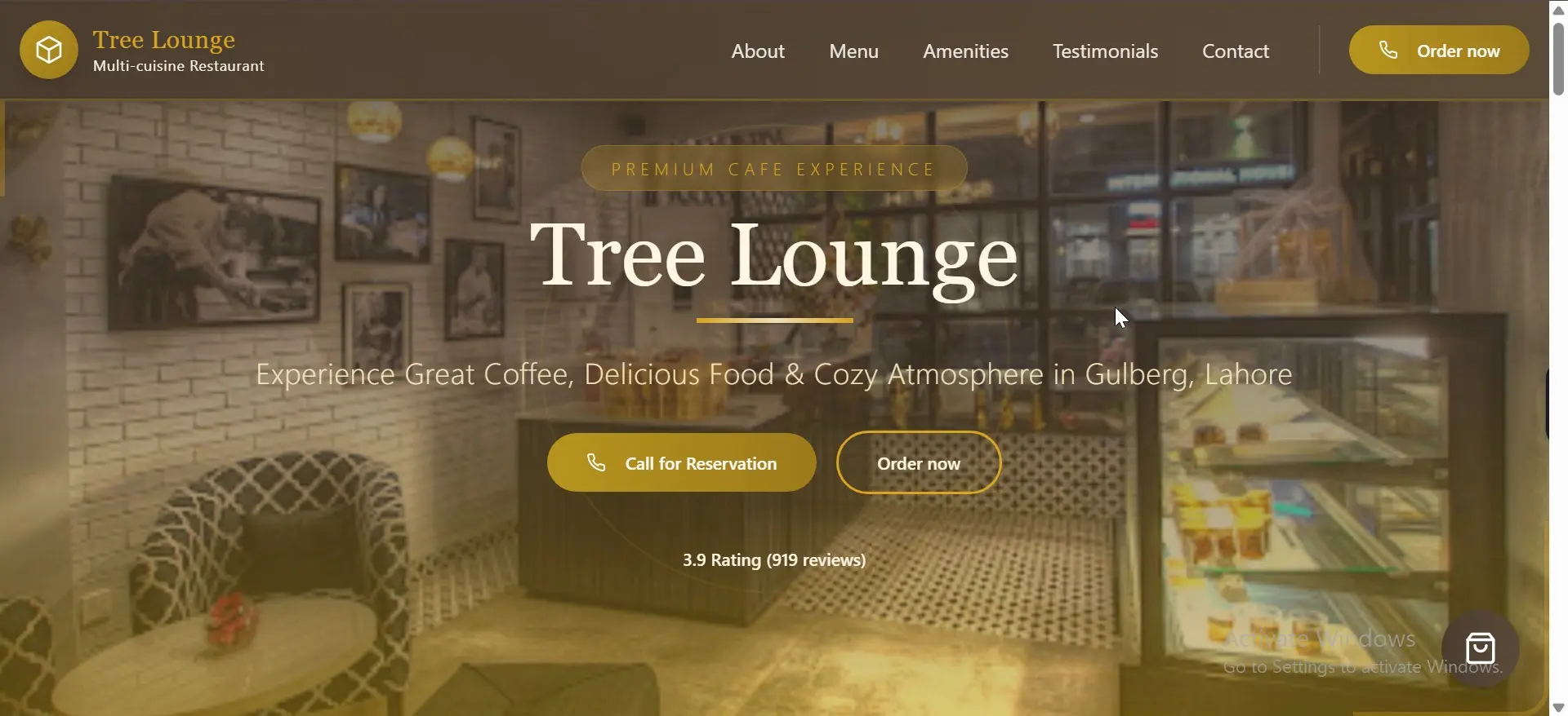 Tree Lounge cafe restaurant website homepage design
